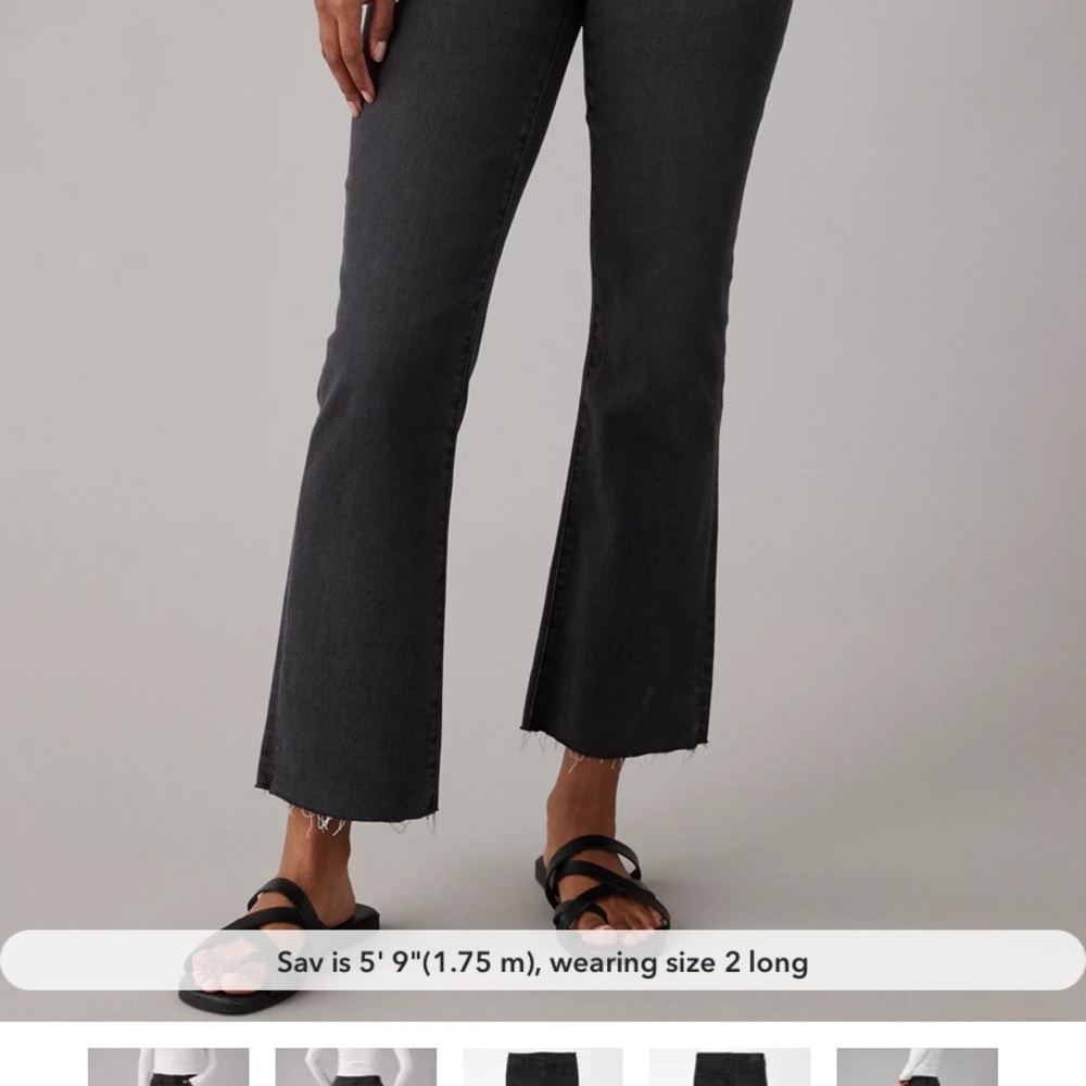 American Eagle High Waisted Kick Cropped Jean Stylish Black Flared Jeans